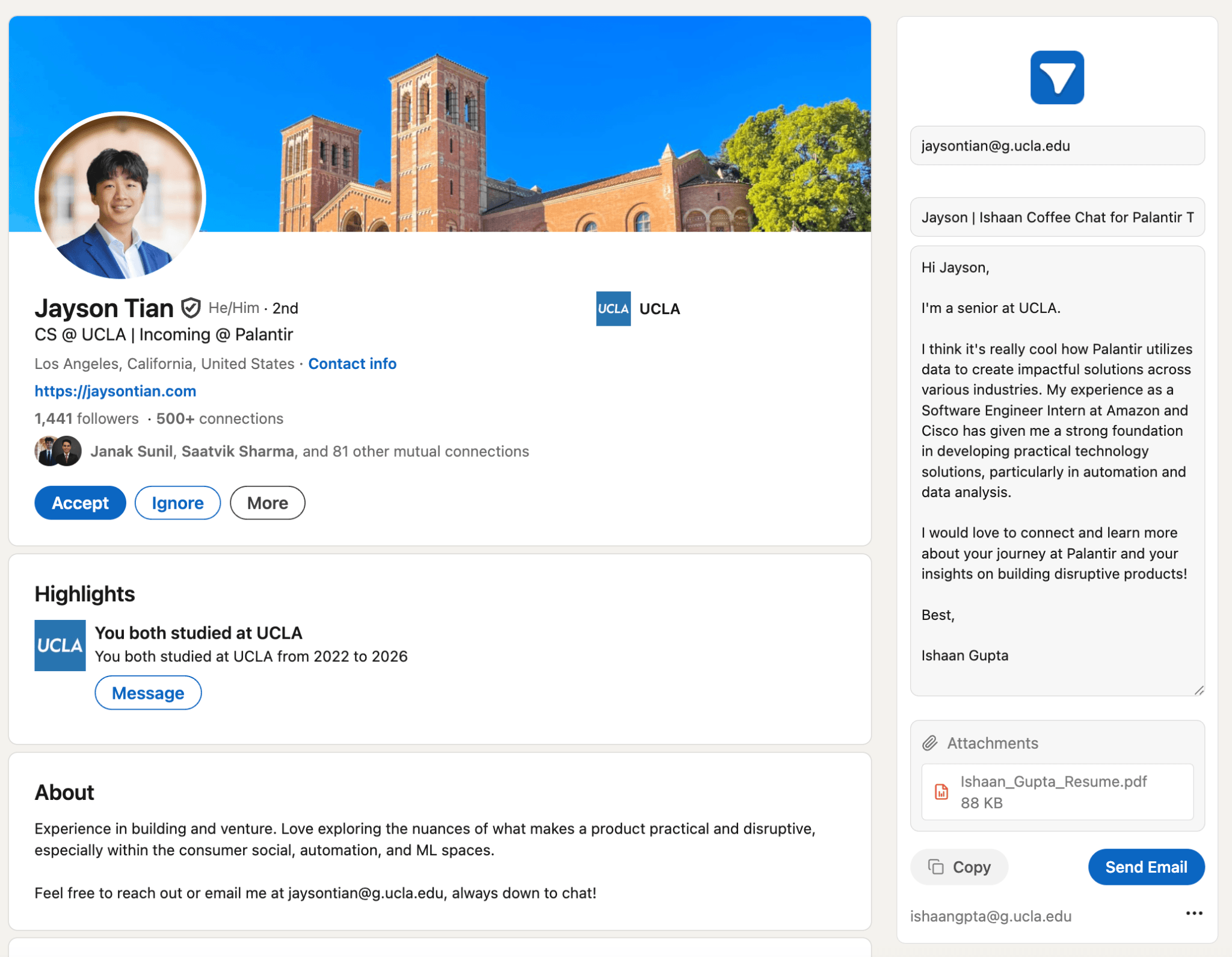 Linkmail sidebar – choose email template